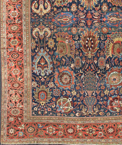 Exceptional Large Antique Sultanabad Rug in Midnight Blue and Coral Red. Keivan Woven Arts / rug M14 - 0305, country of origin / type: Iran / Sultanabad, circa 1900. Measure: 13.1 x 17.1. This exceptional antique Sultanabad showcases a marvelous l... - Keivan Woven ArtsM14 - 0305 - 6320Rug