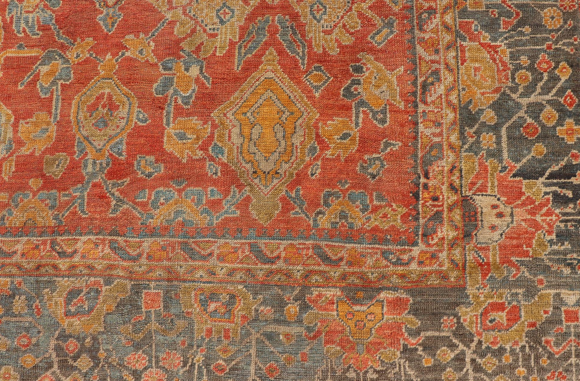 Antique Turkish Oushak Rug in Terracotta With All - Over Flower, Leaves and Vines. Keivan Woven Arts / rug M14 - 0401, country of origin / type: Turkey / Oushak, circa late 19th century Measures: 12'1 x 14'4. Variation of orange/terracotta an... - Keivan Woven ArtsM14 - 0401 - 104Rug