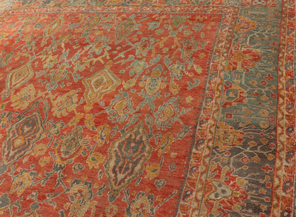 Antique Turkish Oushak Rug in Terracotta With All - Over Flower, Leaves and Vines. Keivan Woven Arts / rug M14 - 0401, country of origin / type: Turkey / Oushak, circa late 19th century Measures: 12'1 x 14'4. Variation of orange/terracotta an... - Keivan Woven ArtsM14 - 0401 - 104Rug