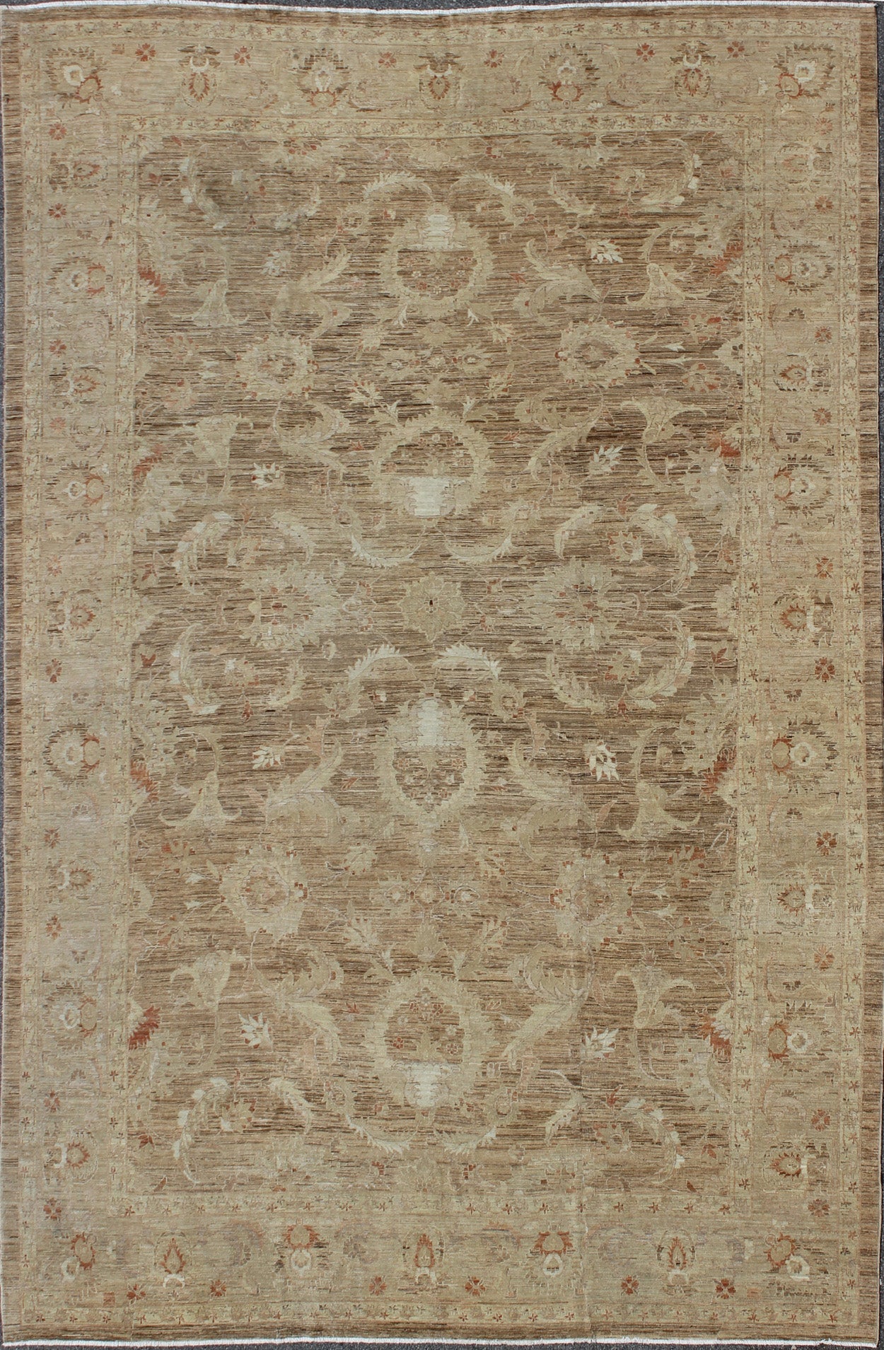 Very Large Sultanabad Pattern in Earth Tones with Light Brown Lt. Green & Taupe. Variegated light brown, light green and earth tone Afghan made Sultanabad design rug with florals. rug, M14 - 0405 country of origin / type: Afghan / circa 1980. ... - Keivan Woven ArtsM14 - 0405 - 6316Rug