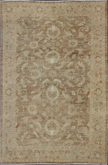 Very Large Sultanabad Pattern in Earth Tones with Light Brown Lt. Green & Taupe. Variegated light brown, light green and earth tone Afghan made Sultanabad design rug with florals. rug, M14 - 0405 country of origin / type: Afghan / circa 1980. ... - Keivan Woven ArtsM14 - 0405 - 6316Rug