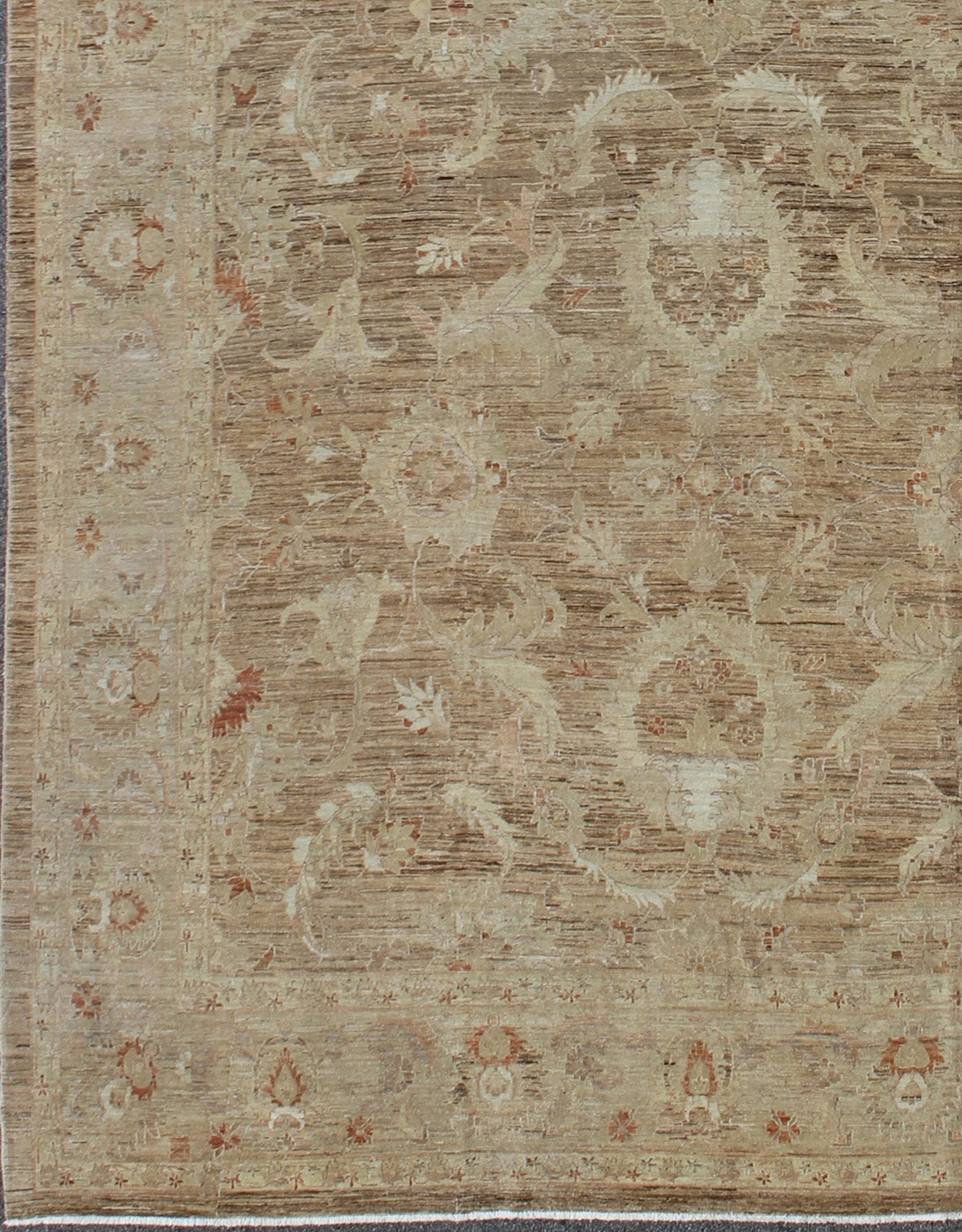 Very Large Sultanabad Pattern in Earth Tones with Light Brown Lt. Green & Taupe. Variegated light brown, light green and earth tone Afghan made Sultanabad design rug with florals. rug, M14 - 0405 country of origin / type: Afghan / circa 1980. ... - Keivan Woven ArtsM14 - 0405 - 6316Rug