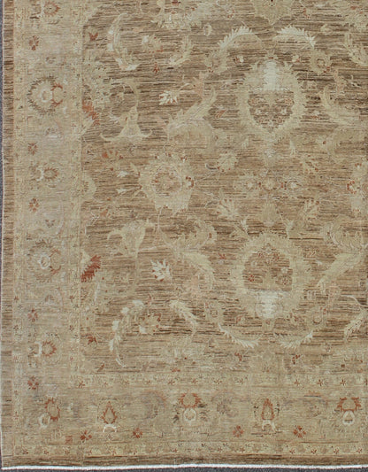 Very Large Sultanabad Pattern in Earth Tones with Light Brown Lt. Green & Taupe. Variegated light brown, light green and earth tone Afghan made Sultanabad design rug with florals. rug, M14 - 0405 country of origin / type: Afghan / circa 1980. ... - Keivan Woven ArtsM14 - 0405 - 6316Rug