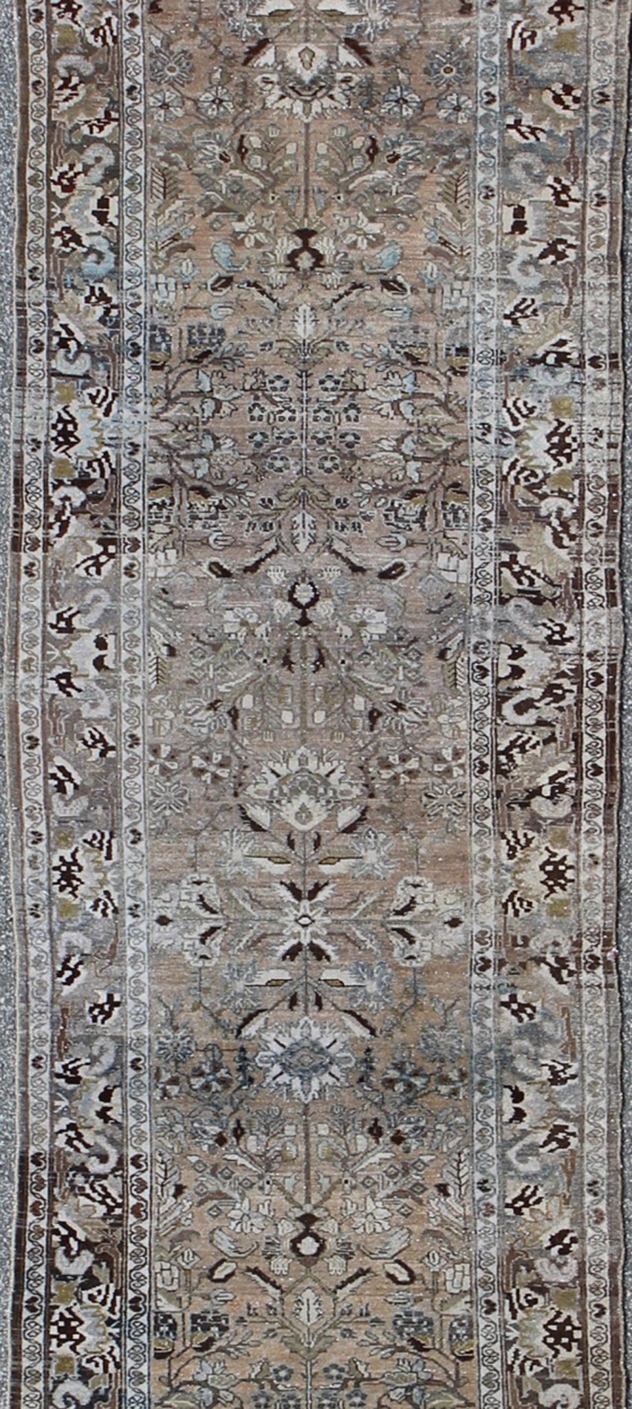 Long Persian Runner with Sophisticated Design in Tan, Olive and Brown Persian Long Runner with Sophisticated Design in Earthy Tones Rug/m14 - 0503, origin/ iran kwarugs This antique Persian runner with a sophisticated design features a uniq... - Keivan Woven ArtsM14 - 0503 - 5377Rug