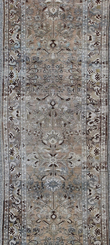 Long Persian Runner with Sophisticated Design in Tan, Olive and Brown Persian Long Runner with Sophisticated Design in Earthy Tones Rug/m14 - 0503, origin/ iran kwarugs This antique Persian runner with a sophisticated design features a uniq... - Keivan Woven ArtsM14 - 0503 - 5377Rug