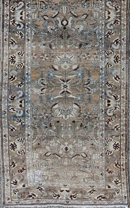 Long Persian Runner with Sophisticated Design in Tan, Olive and Brown Persian Long Runner with Sophisticated Design in Earthy Tones Rug/m14 - 0503, origin/ iran kwarugs This antique Persian runner with a sophisticated design features a uniq... - Keivan Woven ArtsM14 - 0503 - 5377Rug