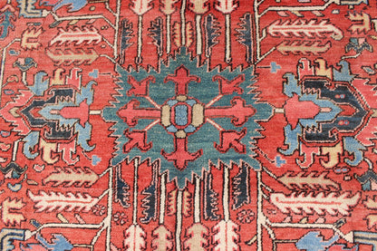 Antique All Over Serapi Goravan Rug in Soft Red, Yellow, L. Blue, Teal & L. Green Antique All Over Serapi Goravan Rug with geometric motifs, Keivan Woven Arts/rug/ M14 - 0806, country of origin / type: Iran / Serapi, Goravan, Heriz, circa 1900 ... - Keivan Woven ArtsM14 - 0806 - 5944Rug
