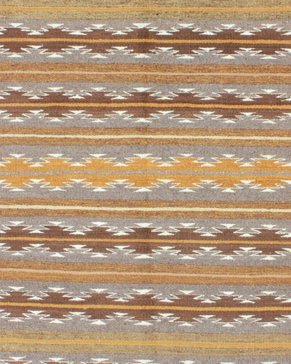 Earthy Tones USA Navajo Kilim rug with Black Border Tribal Design 1940s Navajo Tribal Kilim with geometric design in Marigold, grey and black rug M14 - 0902, country of origin / type: America / Navajo, circa 1940 This intriguing antique Nav... - Keivan Woven ArtsM14 - 0902 - 5930Rug