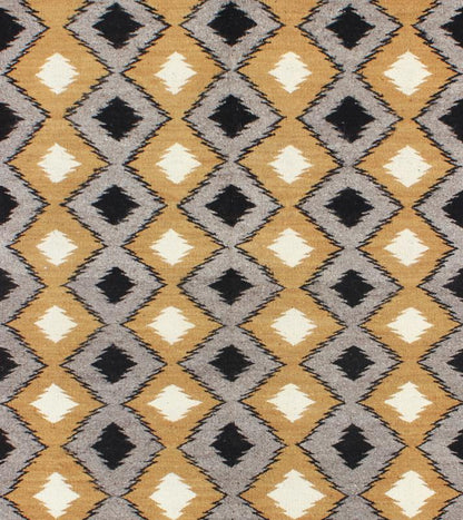 Allover Tribal Navajo Kilim with Gold, Gray and Black 1940s American Navajo Kilim with geometric design in Marigold, black and grey kilim M14 - 0903, country of origin / type: America / Navajo, circa 1940 This intriguing antique Navajo Kili... - Keivan Woven ArtsM14 - 0903 - 5934Rug
