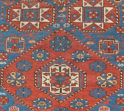 Antique Caucasian Shirvan Rug with Geometric Design in Brunt Orange and Blue. Keivan Woven Arts / rug 11 - 91002, country of origin / type: Caucus / Shirvan, circa 1890. Measures: 3'6 x 5'1. This stunning late 19th century antique Shirvan rug from ... - Keivan Woven ArtsM14 - 0905 - 5938Rug