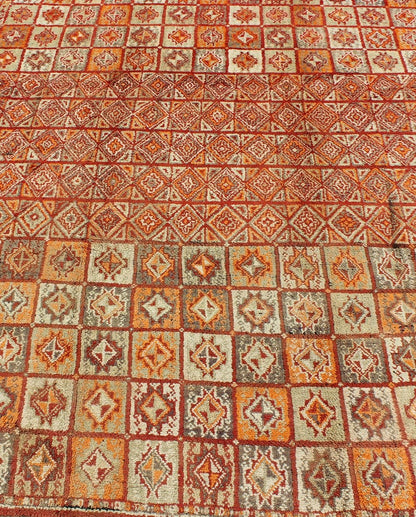 Vintage Moroccan Rug in Autumn Colors, Red, Pumpkin, Orange and Light Green Vintage Moroccan Rug in Autumn Colors, Red, Pumpkin, Orange and Light Green This colorful Moroccan rug boasts a grid of geometric designs and a multitude of Fall like... - Keivan Woven ArtsM14 - 0906 - 6292Rug