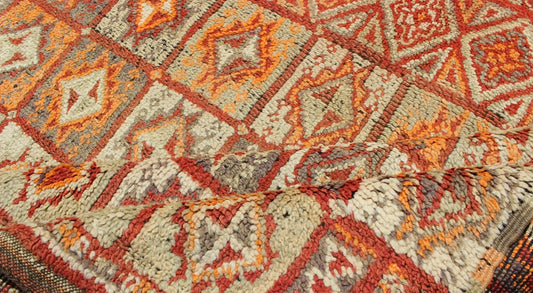 Vintage Moroccan Rug in Autumn Colors, Red, Pumpkin, Orange and Light Green Vintage Moroccan Rug in Autumn Colors, Red, Pumpkin, Orange and Light Green This colorful Moroccan rug boasts a grid of geometric designs and a multitude of Fall like... - Keivan Woven ArtsM14 - 0906 - 6292Rug