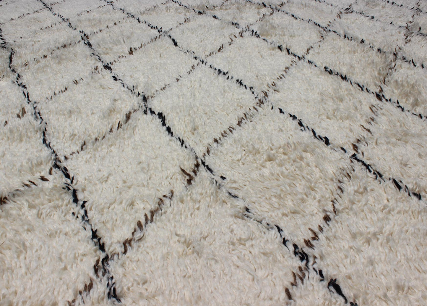 Large Vintage Moroccan Rug in Off White Background by Keivan Woven Arts. Large Vintage Moroccan Beni Ourain Rug in Off White Background, Black and Brown lines. M14 - 1001. Measures: 9'4" x 12' This vintage Moroccan Berber rugs with d... - Keivan Woven ArtsM14 - 1001 - 27712Rug