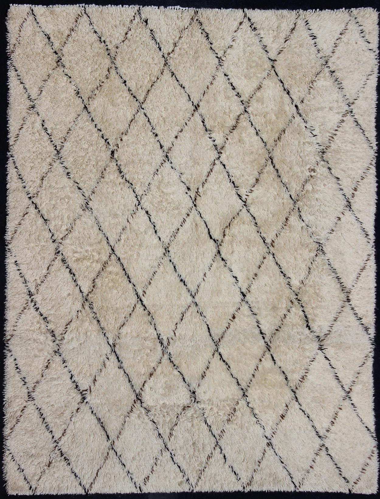 Large Vintage Moroccan Rug in Off White Background by Keivan Woven Arts. Large Vintage Moroccan Beni Ourain Rug in Off White Background, Black and Brown lines. M14 - 1001. Measures: 9'4" x 12' This vintage Moroccan Berber rugs with d... - Keivan Woven ArtsM14 - 1001 - 27712Rug
