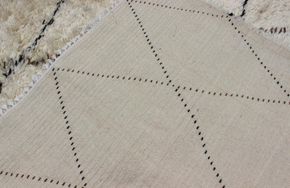 Large Vintage Moroccan Rug in Off White Background by Keivan Woven Arts. Large Vintage Moroccan Beni Ourain Rug in Off White Background, Black and Brown lines. M14 - 1001. Measures: 9'4" x 12' This vintage Moroccan Berber rugs with d... - Keivan Woven ArtsM14 - 1001 - 27712Rug