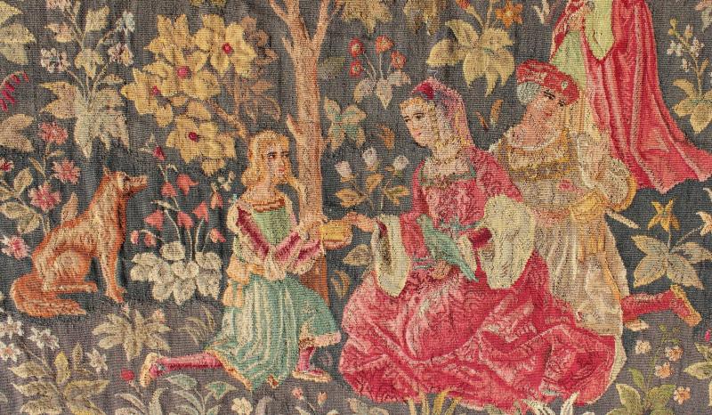 Antique French Tapestry in Gray Background and Vibrant Colors. Measures: 4'11 x 7'5. This Beautiful Scenery design antique French tapestry from the early 1900's features vibrant colors which work off of a medium gray background, depicting a roman... - Keivan Woven ArtsM14 - 1003 - 6121Rug