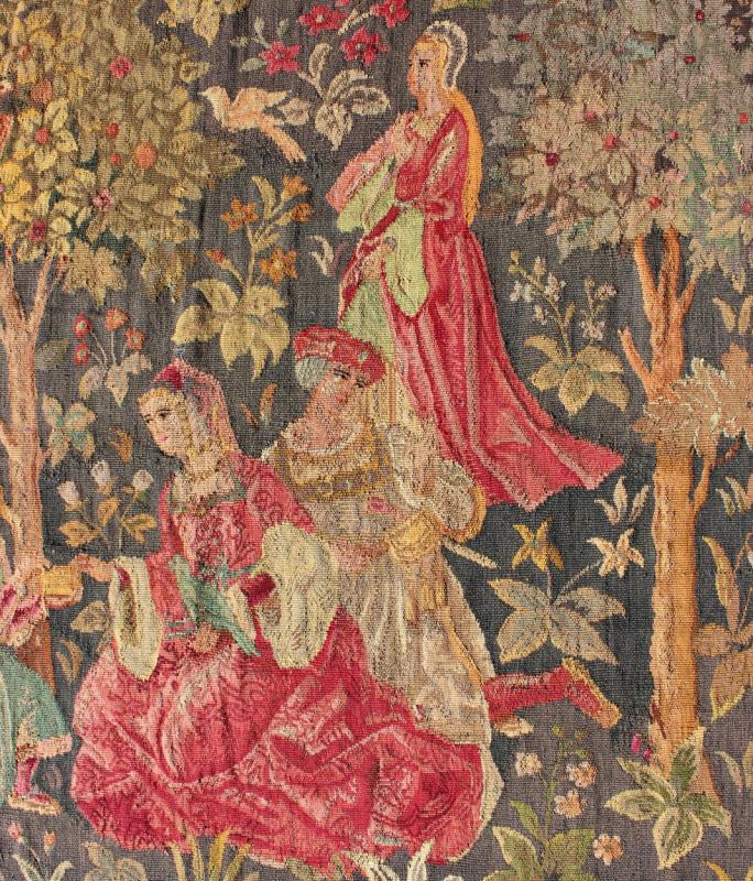 Antique French Tapestry in Gray Background and Vibrant Colors. Measures: 4'11 x 7'5. This Beautiful Scenery design antique French tapestry from the early 1900's features vibrant colors which work off of a medium gray background, depicting a roman... - Keivan Woven ArtsM14 - 1003 - 6121Rug