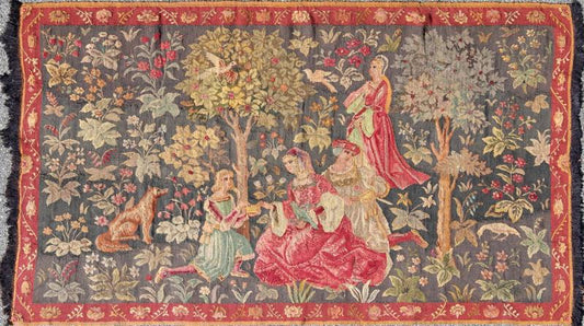 Antique French Tapestry in Gray Background and Vibrant Colors. Measures: 4'11 x 7'5. This Beautiful Scenery design antique French tapestry from the early 1900's features vibrant colors which work off of a medium gray background, depicting a roman... - Keivan Woven ArtsM14 - 1003 - 6121Rug