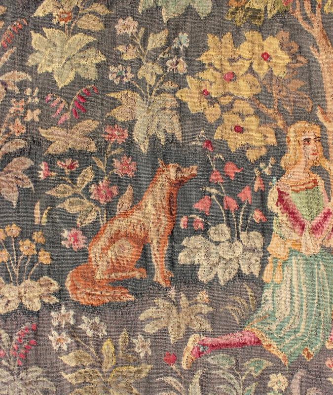 Antique French Tapestry in Gray Background and Vibrant Colors. Measures: 4'11 x 7'5. This Beautiful Scenery design antique French tapestry from the early 1900's features vibrant colors which work off of a medium gray background, depicting a roman... - Keivan Woven ArtsM14 - 1003 - 6121Rug
