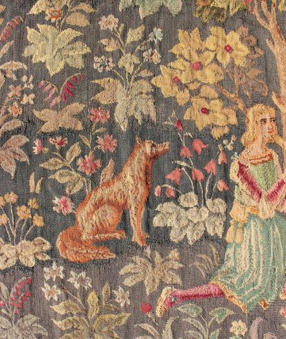 Antique French Tapestry in Gray Background and Vibrant Colors. Measures: 4'11 x 7'5. This Beautiful Scenery design antique French tapestry from the early 1900's features vibrant colors which work off of a medium gray background, depicting a roman... - Keivan Woven ArtsM14 - 1003 - 6121Rug