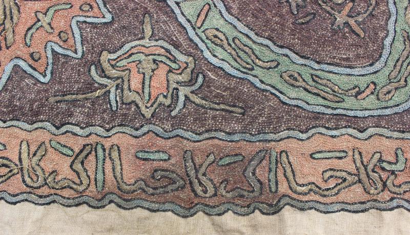 Antique Turkish Silk Ottoman Flat - Weave Rug with Unique Tribal Geometric Design kwarugs Muted blue, peach, brown silk ottoman flat - weave antique rug from Turkey with rare design, rug m14 - 1101, country of origin / type: Turkey / Ottoman, circa 1... - Keivan Woven ArtsM14 - 1101 - 6296Rug