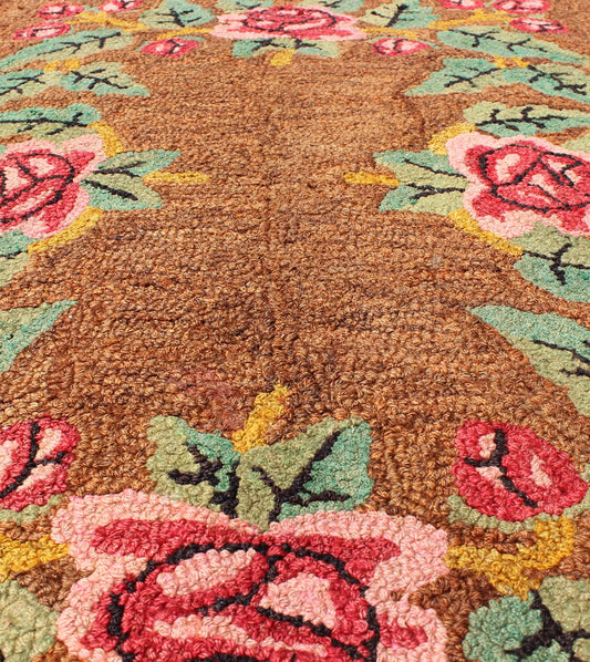 Vintage All - Over American Hooked Rug with Large Flower Design. American Hooked rug with large flower design, rug M14 - 1203, country of origin / type: United States / Hooked, circa 1940. This colorful American Hooked rug depicts a variety... - Keivan Woven ArtsM14 - 1203 - 6432Rug