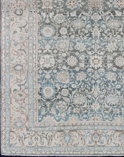 Neutral - Toned Antique Persian Malayer with All - Over Stylized Geometric Design Antique Persian Rug in Neutral Tones with Geometric Floral Motifs, rug MEV - 1908 - 6, country of origin / type: Iran / Malayer, circa 1920. This Malayer carpet fro... - Keivan Woven ArtsMEV - 1908 - 6 - 11609Rug