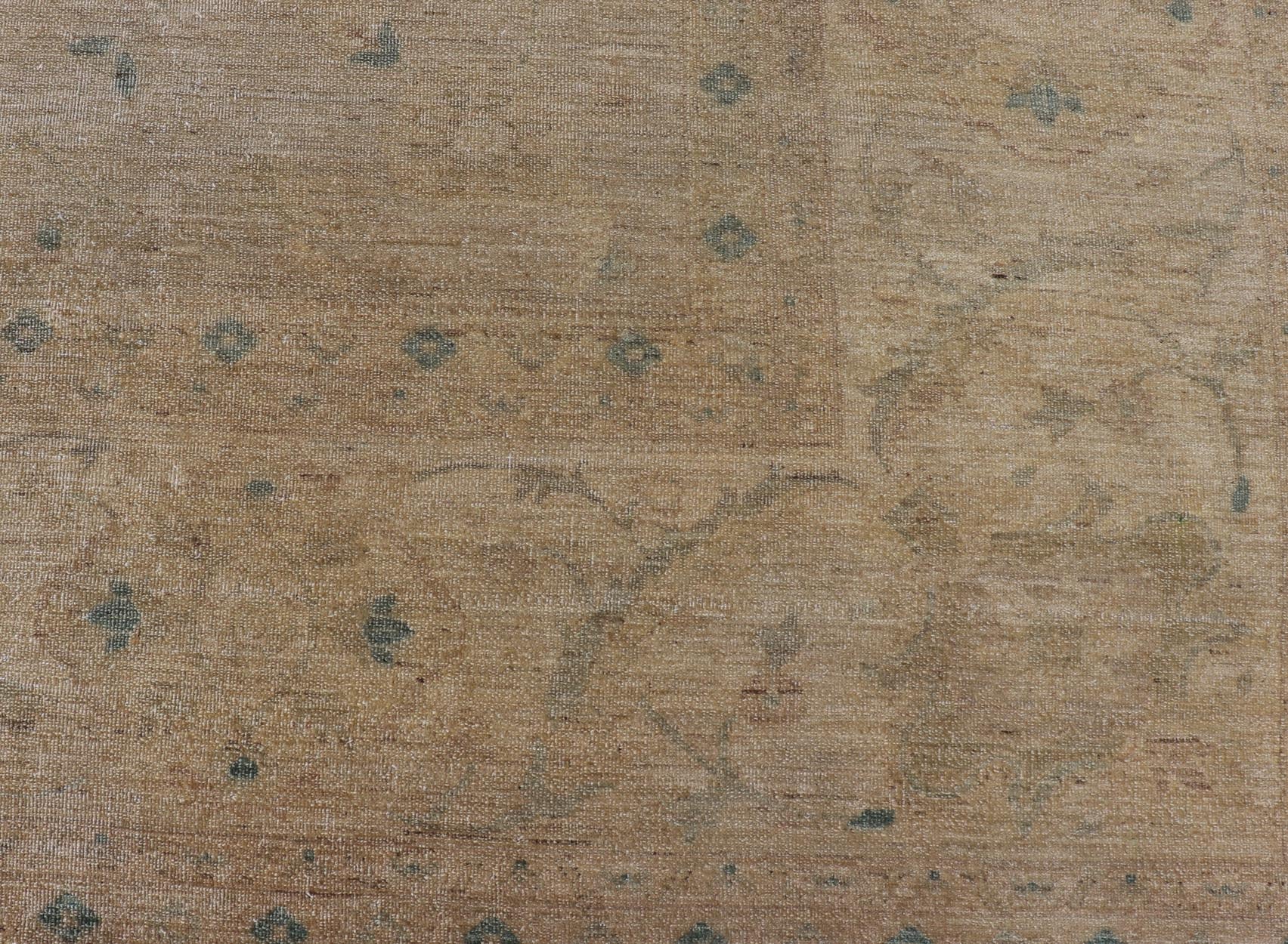 Minimalist antique Afghan Tabriz rug with all - over field of tan, taupe, brown and blues, rug MF - 2, country of origin / type: Afghan / Tabriz, circa 1970. Keivan Woven Arts Measures: 12'6 x 15'9 This wonderful washed Afghanistan ... - Keivan Woven ArtsMF - 2 - 6572Rug