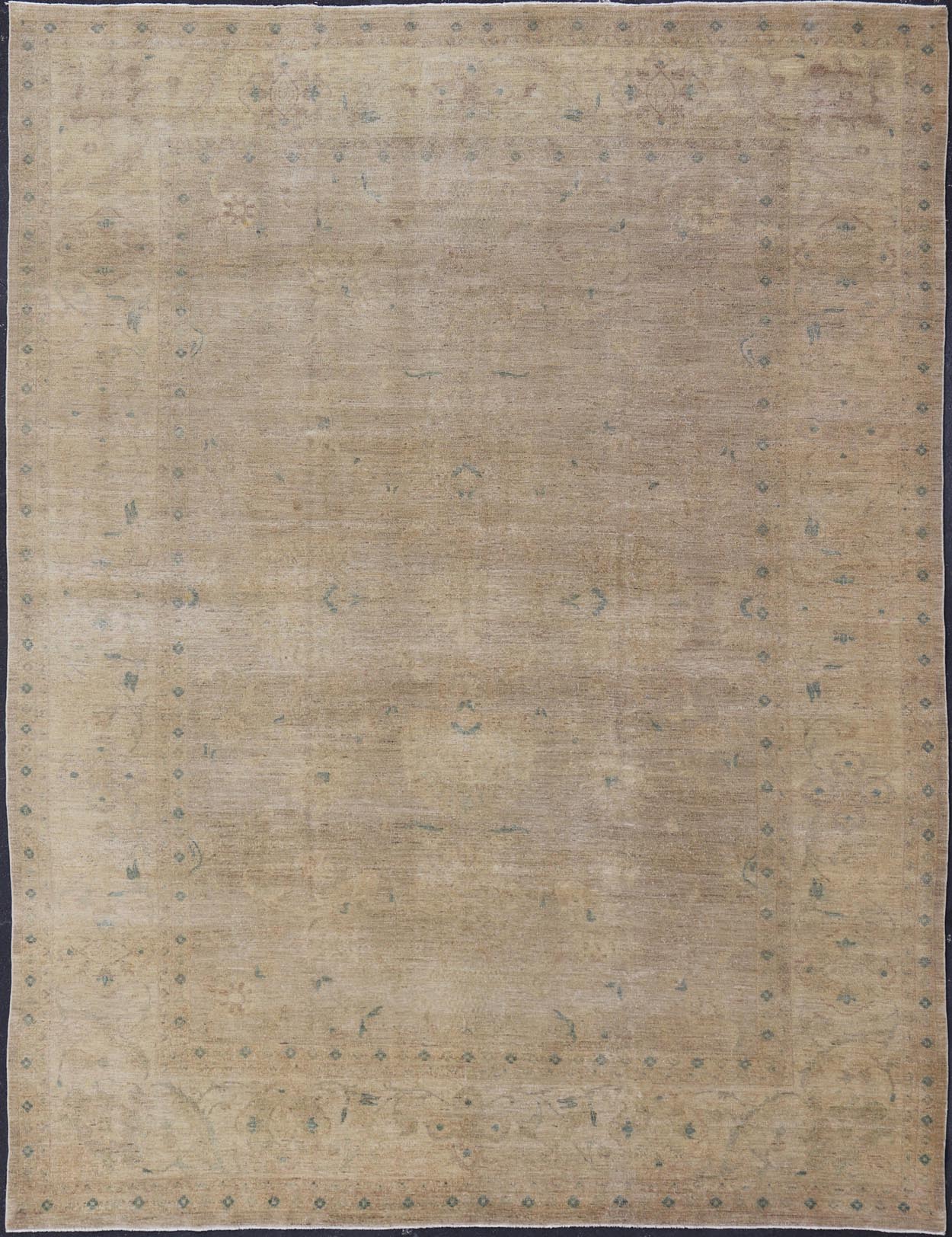 Minimalist antique Afghan Tabriz rug with all - over field of tan, taupe, brown and blues, rug MF - 2, country of origin / type: Afghan / Tabriz, circa 1970. Keivan Woven Arts Measures: 12'6 x 15'9 This wonderful washed Afghanistan ... - Keivan Woven ArtsMF - 2 - 6572Rug