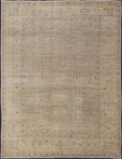 Minimalist antique Afghan Tabriz rug with all - over field of tan, taupe, brown and blues, rug MF - 2, country of origin / type: Afghan / Tabriz, circa 1970. Keivan Woven Arts Measures: 12'6 x 15'9 This wonderful washed Afghanistan ... - Keivan Woven ArtsMF - 2 - 6572Rug