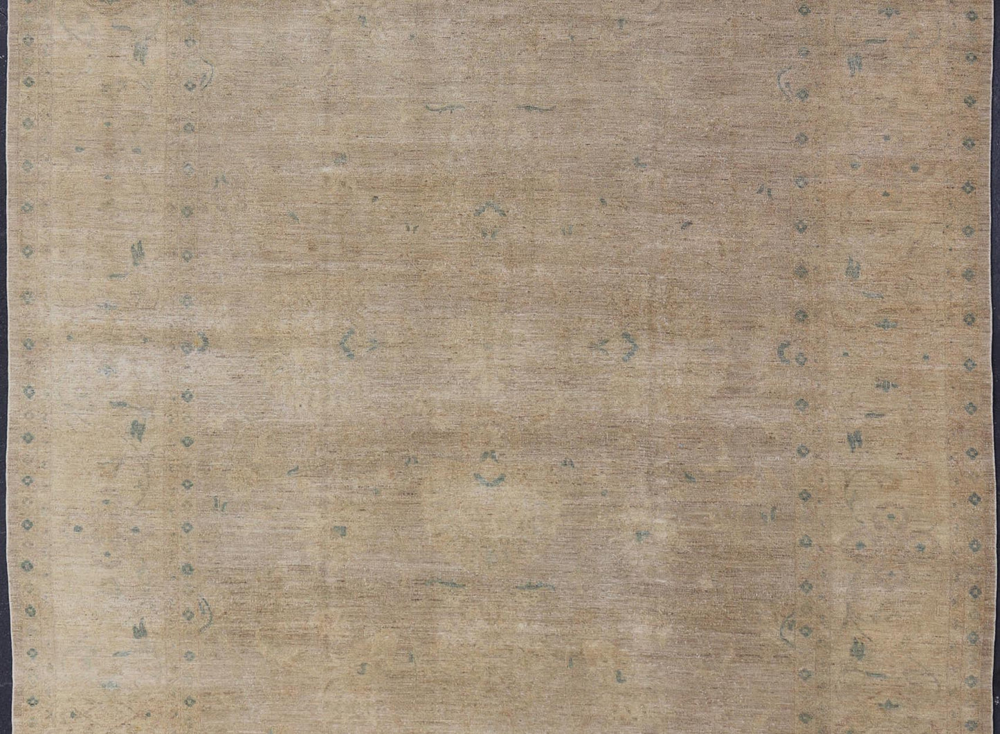 Minimalist antique Afghan Tabriz rug with all - over field of tan, taupe, brown and blues, rug MF - 2, country of origin / type: Afghan / Tabriz, circa 1970. Keivan Woven Arts Measures: 12'6 x 15'9 This wonderful washed Afghanistan ... - Keivan Woven ArtsMF - 2 - 6572Rug