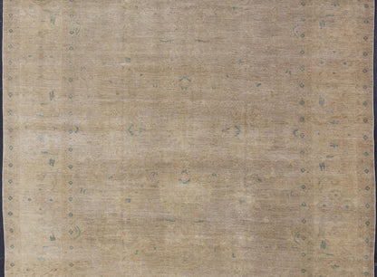 Minimalist antique Afghan Tabriz rug with all - over field of tan, taupe, brown and blues, rug MF - 2, country of origin / type: Afghan / Tabriz, circa 1970. Keivan Woven Arts Measures: 12'6 x 15'9 This wonderful washed Afghanistan ... - Keivan Woven ArtsMF - 2 - 6572Rug