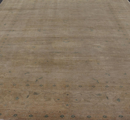 Minimalist antique Afghan Tabriz rug with all - over field of tan, taupe, brown and blues, rug MF - 2, country of origin / type: Afghan / Tabriz, circa 1970. Keivan Woven Arts Measures: 12'6 x 15'9 This wonderful washed Afghanistan ... - Keivan Woven ArtsMF - 2 - 6572Rug