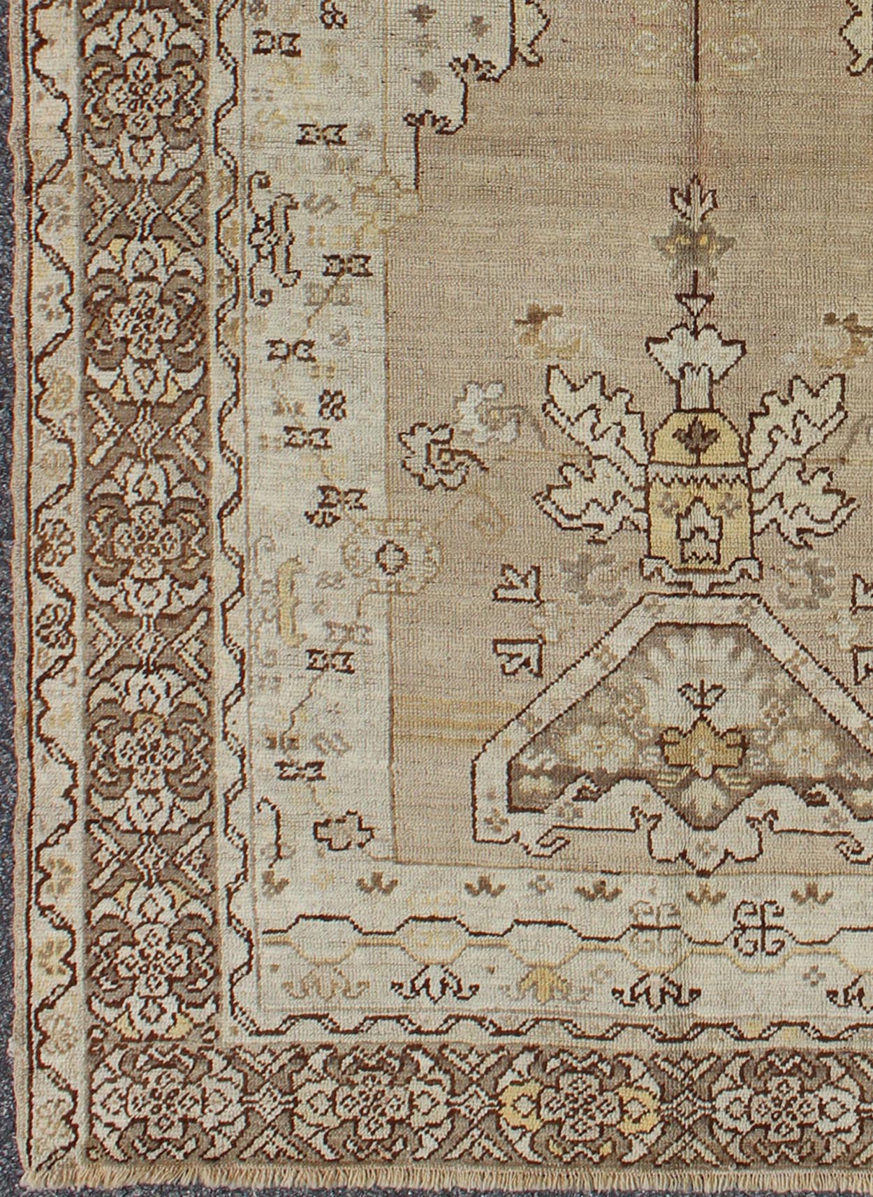 1930's Antique Turkish Oushak Prayer Rug with Flowers in Ivory, Taupe and Cream, kwarugs MH - 10638, country of origin / type: Turkey / Oushak, circa 1920 This lovely and finely woven antique Turkish Oushak rug (circa 1930) displays a prayer desig... - Keivan Woven ArtsMH - 10638 - 1132Rug