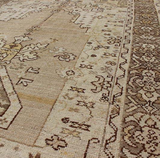 1930's Antique Turkish Oushak Prayer Rug with Flowers in Ivory, Taupe and Cream, kwarugs MH - 10638, country of origin / type: Turkey / Oushak, circa 1920 This lovely and finely woven antique Turkish Oushak rug (circa 1930) displays a prayer desig... - Keivan Woven ArtsMH - 10638 - 1132Rug