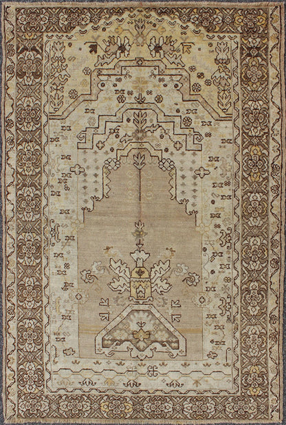 1930's Antique Turkish Oushak Prayer Rug with Flowers in Ivory, Taupe and Cream, kwarugs MH - 10638, country of origin / type: Turkey / Oushak, circa 1920 This lovely and finely woven antique Turkish Oushak rug (circa 1930) displays a prayer desig... - Keivan Woven ArtsMH - 10638 - 1132Rug