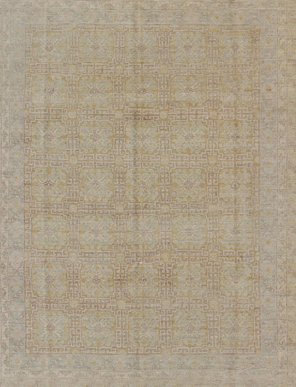 Khotan Style Rug with All - Over Pattern in Gold, Light Brown, Yellow Green, Gray. Measures: 8' x 9'8. Light Khotan color rug with geometric all over Medallions, rug MP - 1301 - 368, country of origin / type: Afghanistan / Khotan This K... - Keivan Woven ArtsMP - 1301 - 368 - 3966Rug