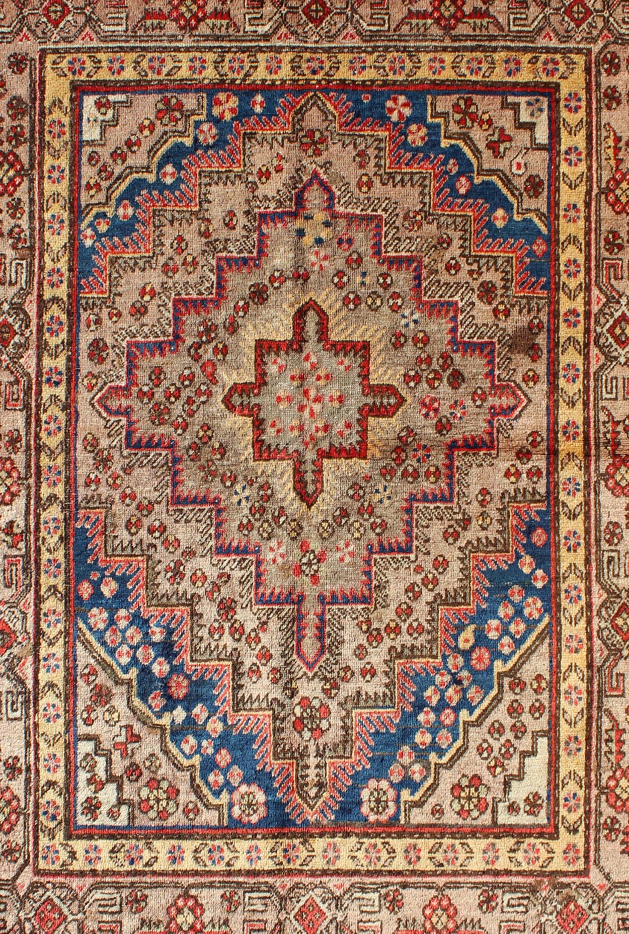 Colorful Antique Khotan Rug With Multi Layered Medallion Taupe background antique Khotan rug with repeating layered medallion pattern. Keivan Woven Arts / rug MP - 1301 - 434, country of origin / type: East Turkestan / Khotan, circa 1920 This e... - Keivan Woven ArtsMP - 1301 - 434 - 3974Rug
