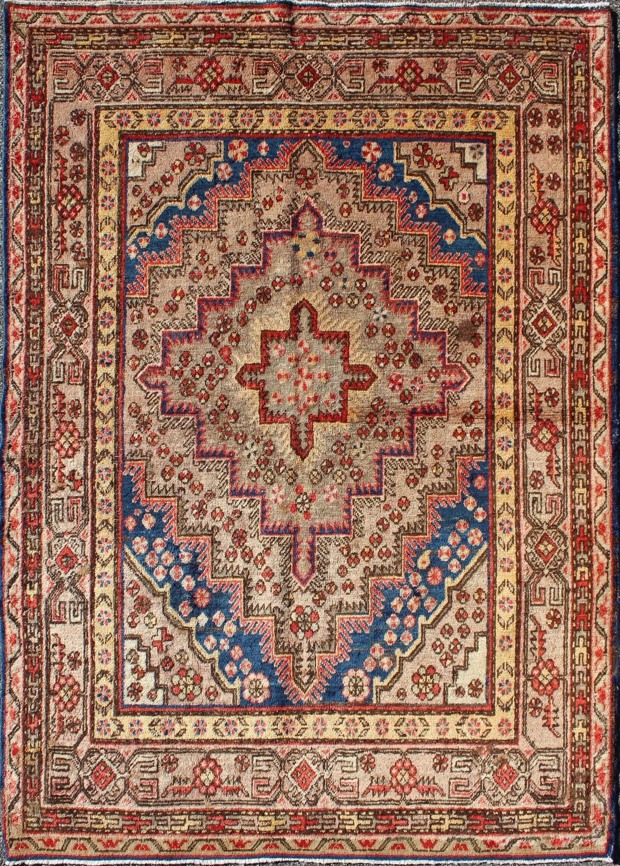 Colorful Antique Khotan Rug With Multi Layered Medallion Taupe background antique Khotan rug with repeating layered medallion pattern. Keivan Woven Arts / rug MP - 1301 - 434, country of origin / type: East Turkestan / Khotan, circa 1920 This e... - Keivan Woven ArtsMP - 1301 - 434 - 3974Rug