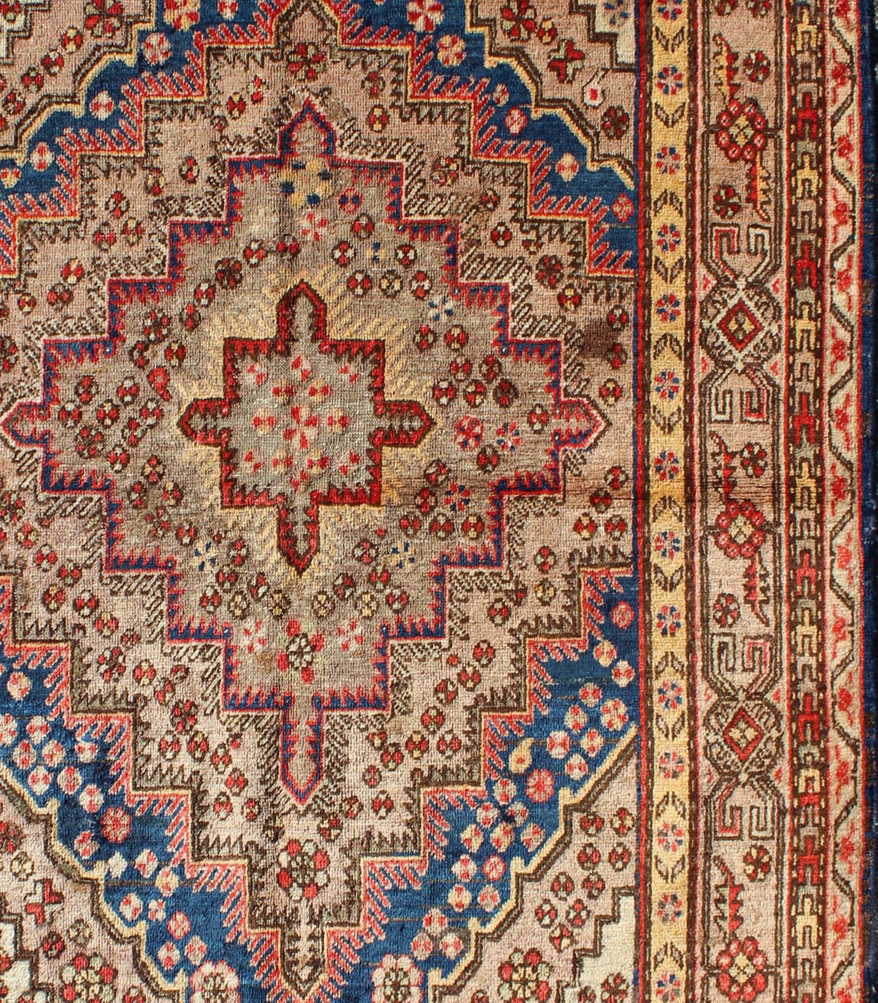 Colorful Antique Khotan Rug With Multi Layered Medallion Taupe background antique Khotan rug with repeating layered medallion pattern. Keivan Woven Arts / rug MP - 1301 - 434, country of origin / type: East Turkestan / Khotan, circa 1920 This e... - Keivan Woven ArtsMP - 1301 - 434 - 3974Rug