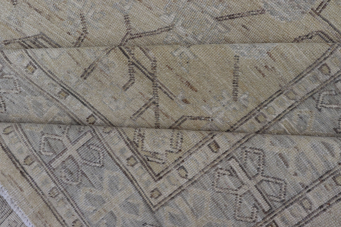 Finely Woven Khotan Rug with All - Over Geometric Pattern in Soft Yellow & Gray. Light yellow Color Background Khotan rug with All Over geometric motifs in Light yellow, gray and brown highlights. rug MP - 1310 - 541, country of origin / type: Afghanista... - Keivan Woven ArtsMP - 1310 - 541 - 4748Rug