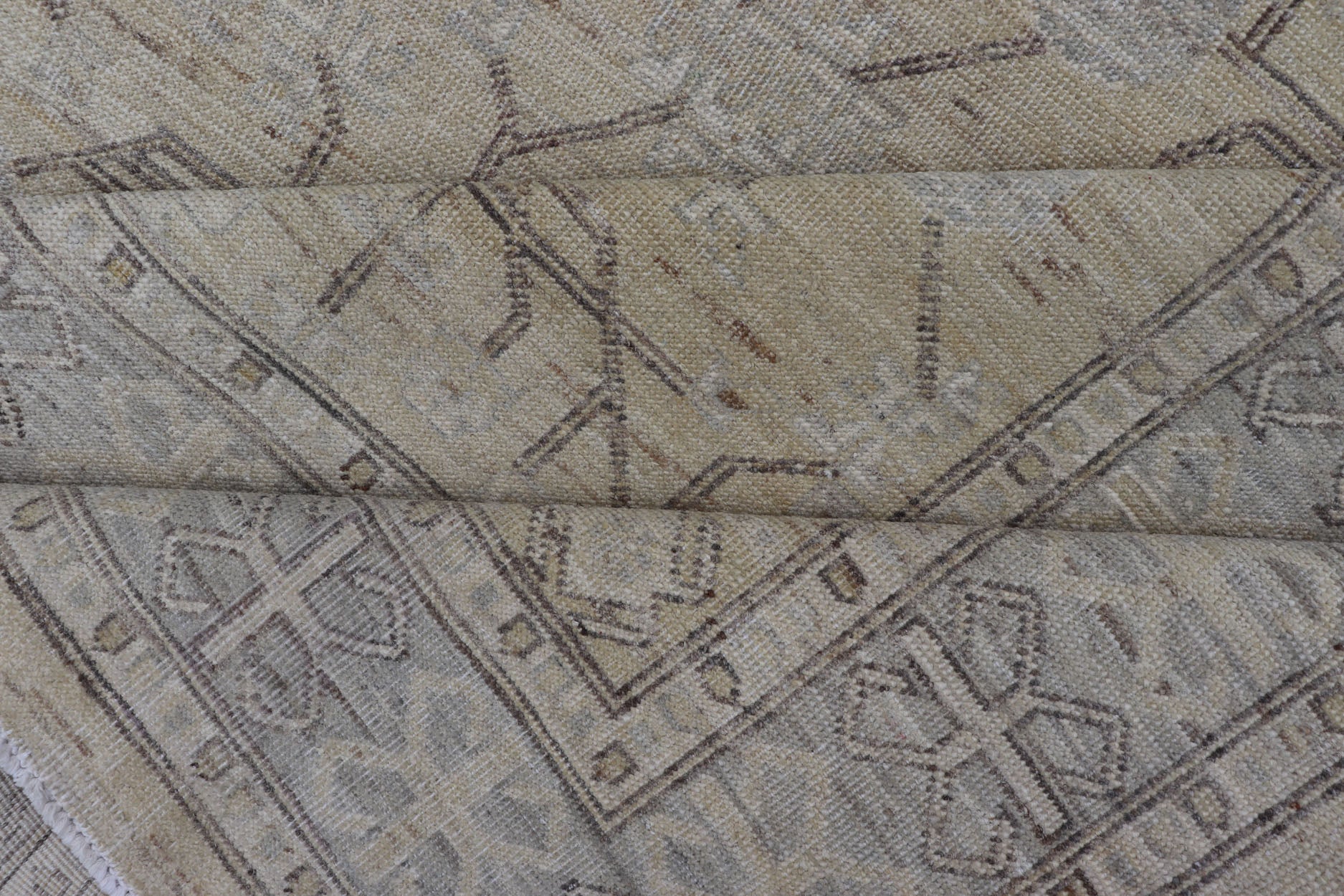 Finely Woven Khotan Rug with All - Over Geometric Pattern in Soft Yellow & Gray. Light yellow Color Background Khotan rug with All Over geometric motifs in Light yellow, gray and brown highlights. rug MP - 1310 - 541, country of origin / type: Afghanista... - Keivan Woven ArtsMP - 1310 - 541 - 4748Rug