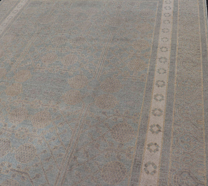 Afghan Khotan Rug With Geometric Design in Shades of Light Blue and Taupe. Geometric All - over Khotan with Pomegranate, rug MP - 1310 - 613, country of origin / type: Afghanistan / Khotan This Khotan features a geometric all - over Pomegranate design f... - Keivan Woven ArtsMP - 1310 - 613 - 4754Rug