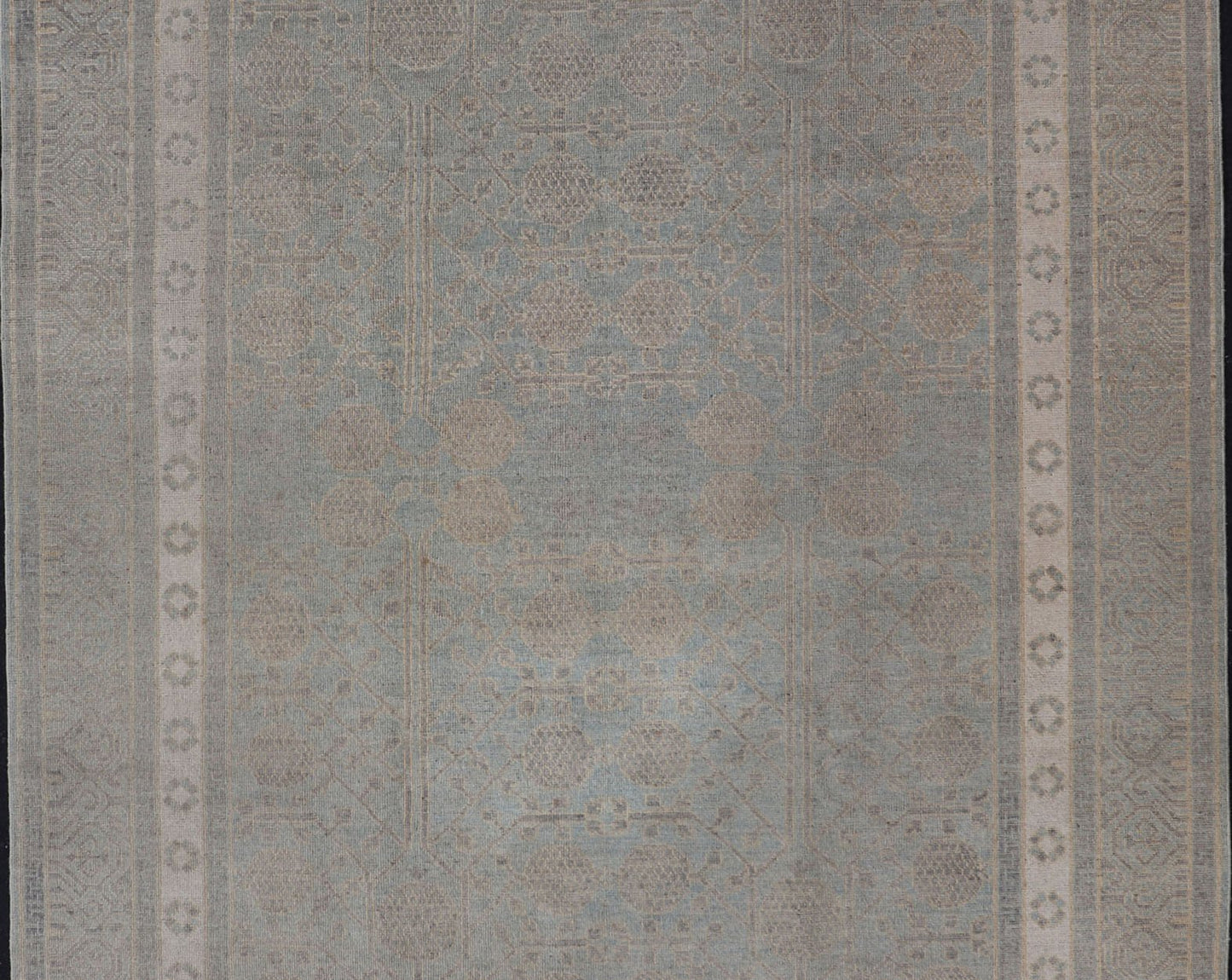 Afghan Khotan Rug With Geometric Design in Shades of Light Blue and Taupe. Geometric All - over Khotan with Pomegranate, rug MP - 1310 - 613, country of origin / type: Afghanistan / Khotan This Khotan features a geometric all - over Pomegranate design f... - Keivan Woven ArtsMP - 1310 - 613 - 4754Rug