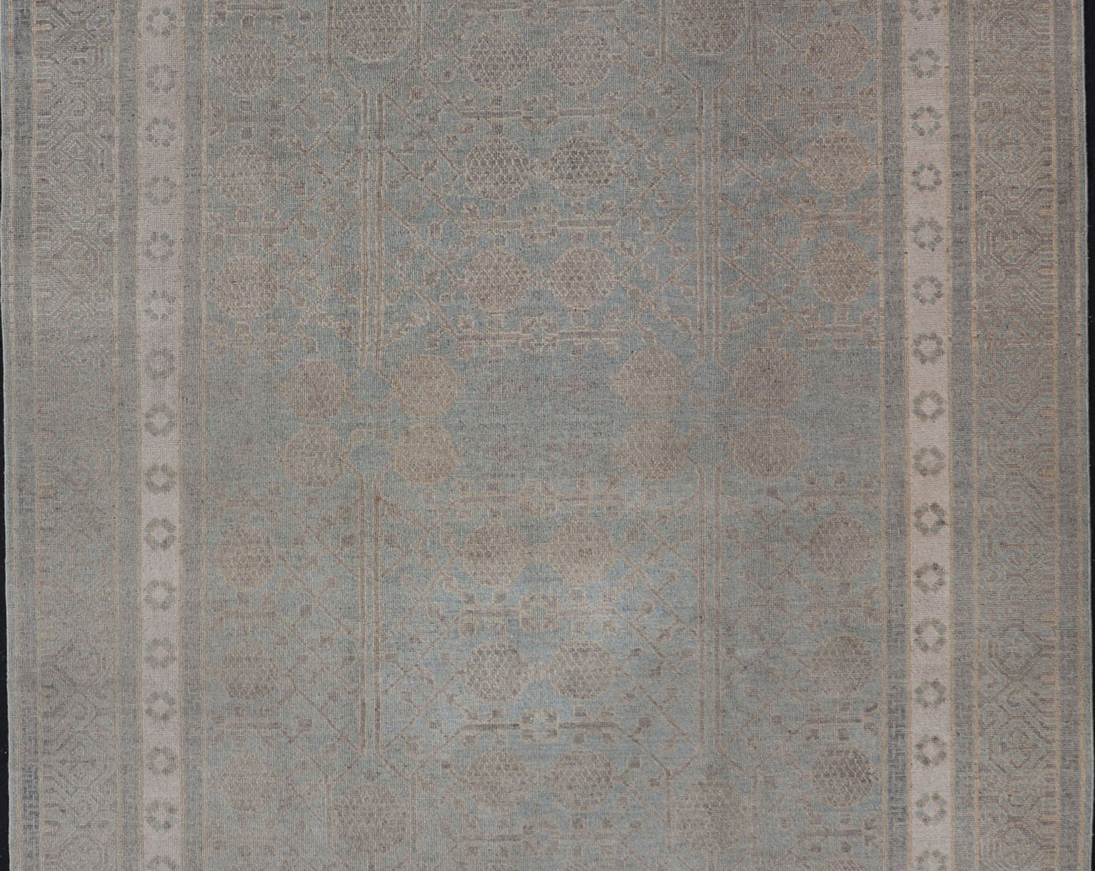 Afghan Khotan Rug With Geometric Design in Shades of Light Blue and Taupe. Geometric All - over Khotan with Pomegranate, rug MP - 1310 - 613, country of origin / type: Afghanistan / Khotan This Khotan features a geometric all - over Pomegranate design f... - Keivan Woven ArtsMP - 1310 - 613 - 4754Rug