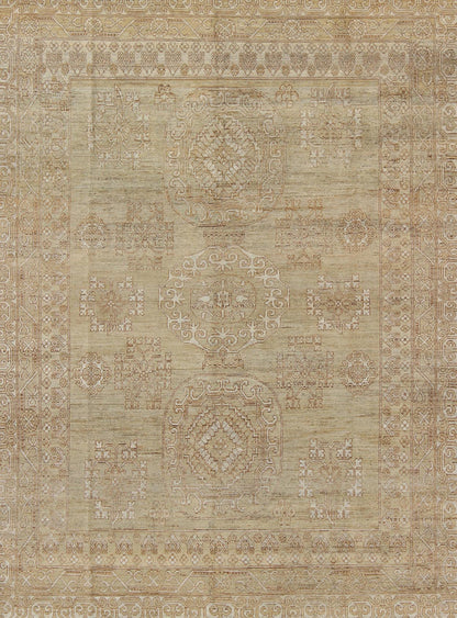 Khotan Design Rug with All - Over Geometric Pattern in Light Brown and Green's. Keivan Woven Arts / rug MP - 1409 - 1446 country of origin / type: Afghanistan / Khotan. Measures: 8'6 x 10'4 This Khotan features a geometric all - over design flanked by a ... - Keivan Woven ArtsMP - 1409 - 1446 - 5924Rug