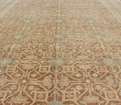Khotan Design Rug with All - Over Geometric Pattern in Light Brown, Butter & Blue. Light Brown Background, light blue, butter accent and neutral colors Khotan design rug with geometric all over intricate Medallions, rug/MP - 1411 - 2157 country of ori... - Keivan Woven ArtsMP - 1411 - 2157 - 6125Rug