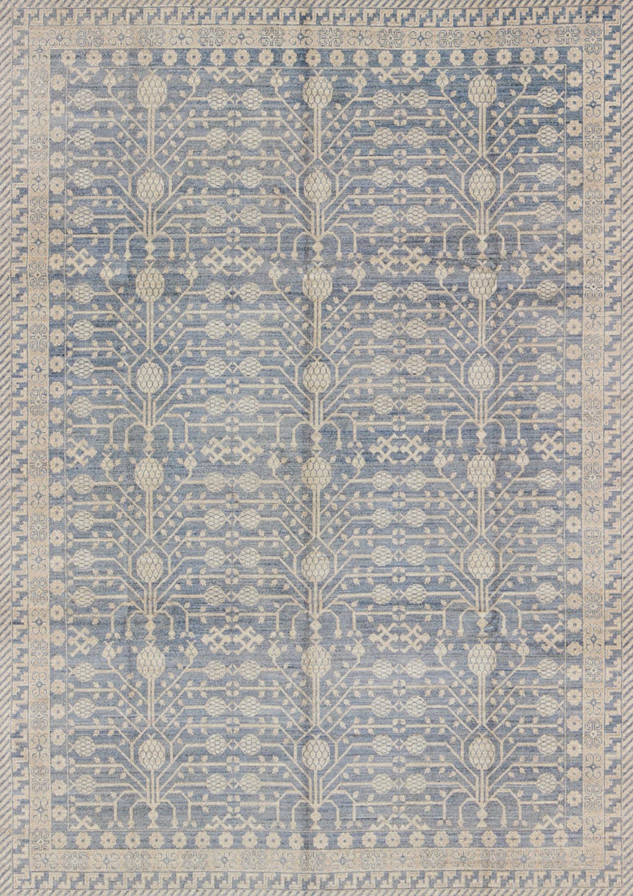 Khotan Design Rug with All - Over Pomegranate Pattern in Blue, Tan & Taupe. Afghanistan made Khotan rug with all - over design displaying Pomegranate in the field, rug MP - 1411 - 2176, country of origin / type: Afghanistan / Khotan This Khotan ... - Keivan Woven ArtsMP - 1411 - 2176 - 6131Rug