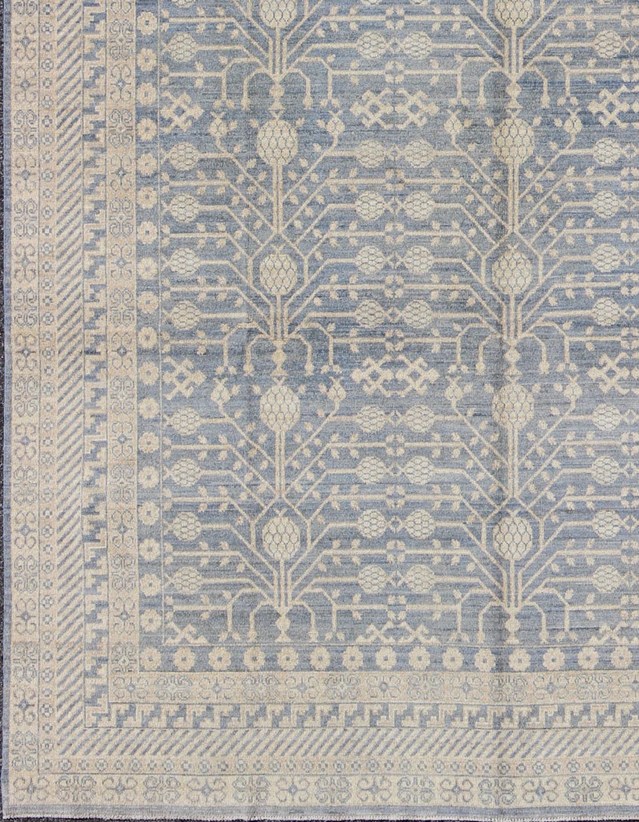Khotan Design Rug with All - Over Pomegranate Pattern in Blue, Tan & Taupe. Afghanistan made Khotan rug with all - over design displaying Pomegranate in the field, rug MP - 1411 - 2176, country of origin / type: Afghanistan / Khotan This Khotan ... - Keivan Woven ArtsMP - 1411 - 2176 - 6131Rug