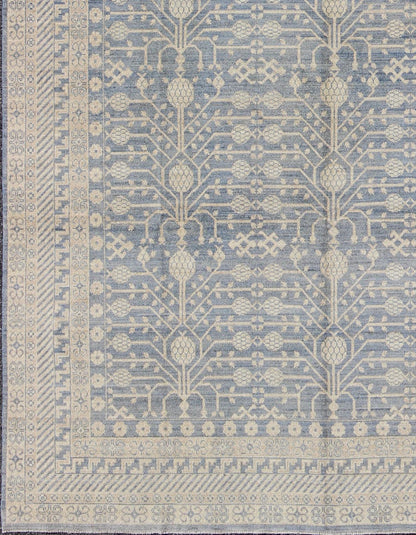 Khotan Design Rug with All - Over Pomegranate Pattern in Blue, Tan & Taupe. Afghanistan made Khotan rug with all - over design displaying Pomegranate in the field, rug MP - 1411 - 2176, country of origin / type: Afghanistan / Khotan This Khotan ... - Keivan Woven ArtsMP - 1411 - 2176 - 6131Rug